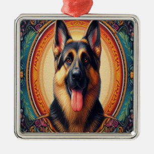 Stijlvol Duits Herder Hond Kleurrijk Lijst Metalen Ornament