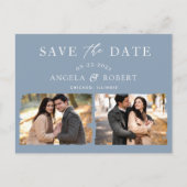 Stijlvol Dusty Blue 2 Foto slaat de datum op Briefkaart (Voorkant)