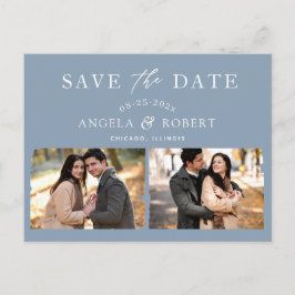 Stijlvol Dusty Blue 2 Foto slaat de datum op Briefkaart