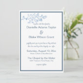 Stijlvol Dusty Blue & White Modern Photo Wedding Kaart (Staand voorkant)