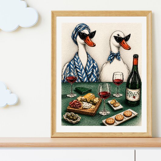 Stijlvol Eend Koppel | Wijn En Kaas Kunst Poster