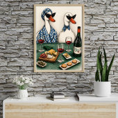 Stijlvol Eend Koppel | Wijn En Kaas Kunst Poster
