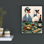 Stijlvol Eend Koppel | Wijn En Kaas Kunst Poster