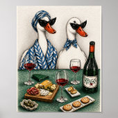 Stijlvol Eend Koppel | Wijn En Kaas Kunst Poster (Voorkant)