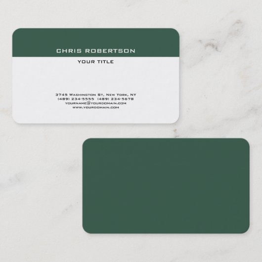 Stijlvol, eenvoudig groen, wit, minimalistisch vla visitekaartje (Voorkant / Achterkant)