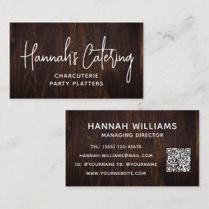 Stijlvol, eenvoudig hout, elegant script catering visitekaartje