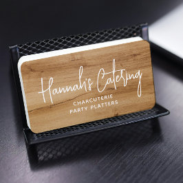 Stijlvol, eenvoudig hout, elegant script catering visitekaartje