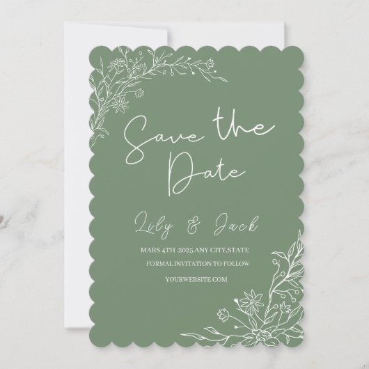Stijlvol eenvoudig minimaal Elegant modern salie g Save The Date (Voorkant)