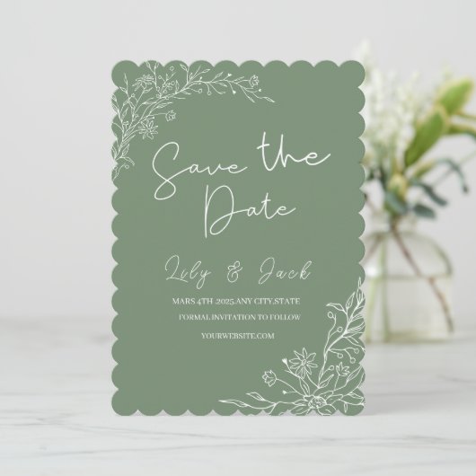 Stijlvol eenvoudig minimaal Elegant modern salie g Save The Date (Staand voorkant)