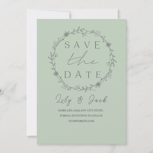 Stijlvol eenvoudig minimaal Elegant modern salie g Save The Date (Voorkant)
