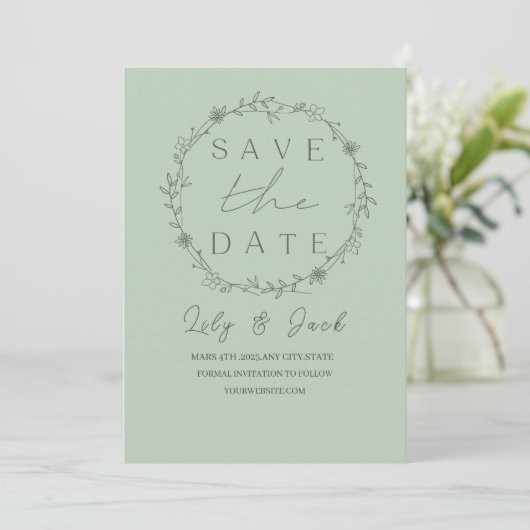 Stijlvol eenvoudig minimaal Elegant modern salie g Save The Date (Staand voorkant)