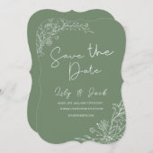 Stijlvol eenvoudig minimaal Elegant modern salie g Save The Date (Voorkant / Achterkant)