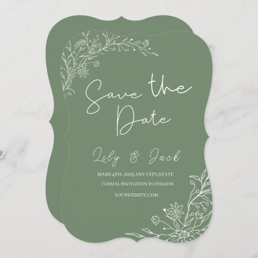 Stijlvol eenvoudig minimaal Elegant modern salie g Save The Date (Voorkant / Achterkant)