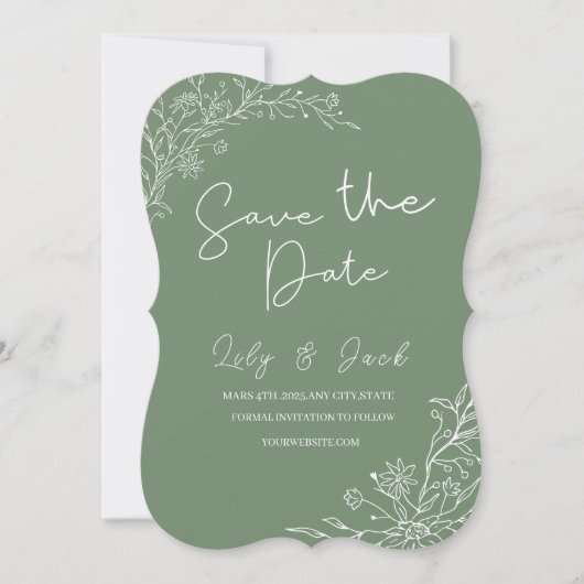 Stijlvol eenvoudig minimaal Elegant modern salie g Save The Date (Voorkant)