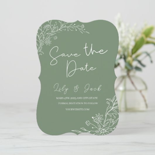 Stijlvol eenvoudig minimaal Elegant modern salie g Save The Date (Staand voorkant)