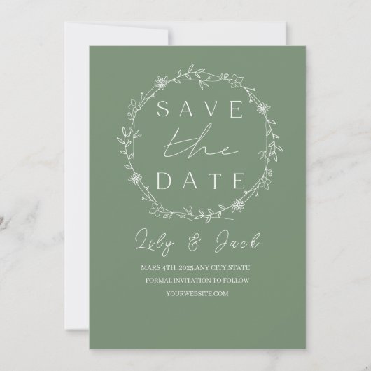 Stijlvol eenvoudig minimaal Elegant modern salie g Save The Date (Voorkant)