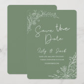 Stijlvol eenvoudig minimaal Elegant modern salie g Save The Date (Voorkant / Achterkant)