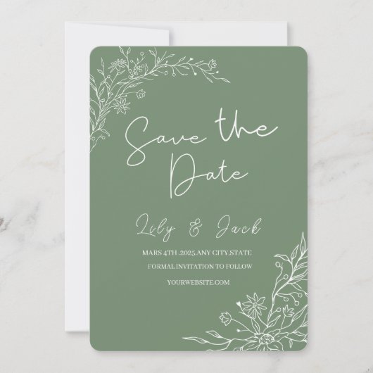 Stijlvol eenvoudig minimaal Elegant modern salie g Save The Date (Voorkant)