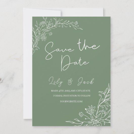 Stijlvol eenvoudig minimaal Elegant modern salie g Save The Date (Voorkant)