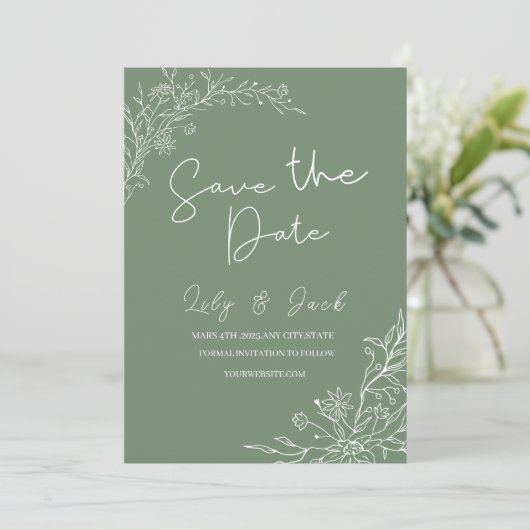 Stijlvol eenvoudig minimaal Elegant modern salie g Save The Date (Staand voorkant)