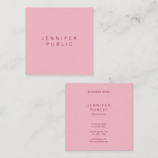 Stijlvol eenvoudig ontwerp Bord roze professionele Vierkante Visitekaartje (Voorkant / Achterkant)