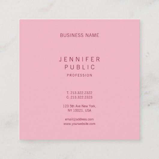 Stijlvol eenvoudig ontwerp Bord roze professionele Vierkante Visitekaartje (Achterkant)