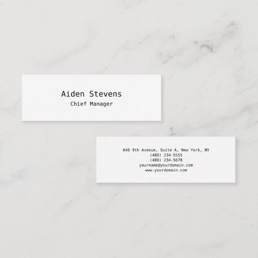 Stijlvol, eenvoudig wit, minimalistisch modern mini visitekaartje (Voorkant / Achterkant)