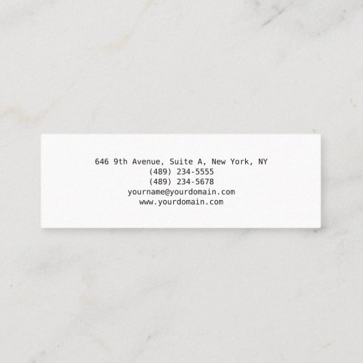 Stijlvol, eenvoudig wit, minimalistisch modern mini visitekaartje (Achterkant)