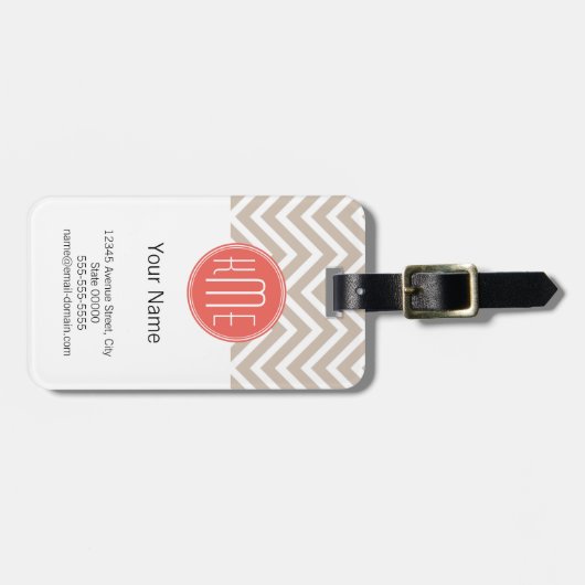 Stijlvol Eigen monogram en koraal Bagagelabel (Voorkant horizontaal)