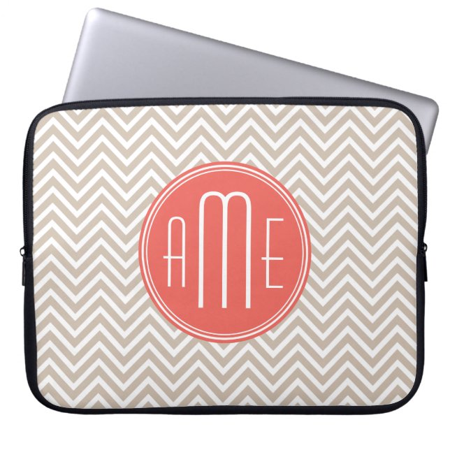 Stijlvol Eigen monogram en koraal Laptop Sleeve (Voorkant)