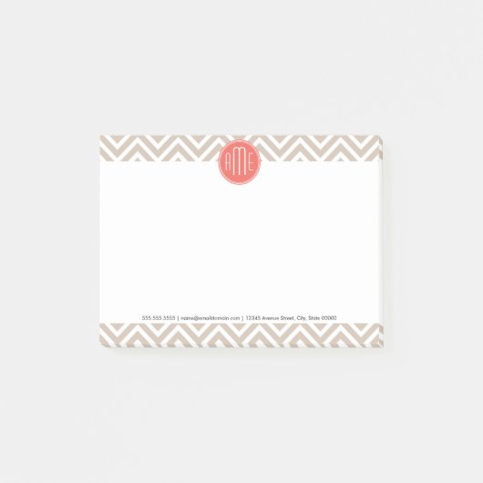 Stijlvol Eigen monogram en koraal Post-it® Notes (Voorkant)