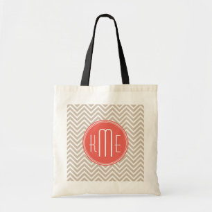 Stijlvol Eigen monogram en koraal Tote Bag
