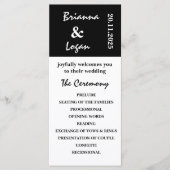 Stijlvol eigentijds zwart-wit bruiloft programma programmakaart (Voorkant)