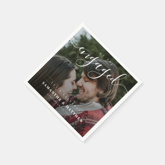 Stijlvol Elegaant Koppel Foto Verlovingsfeest Servet (Hoek)