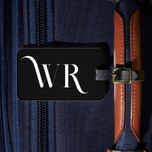 Stijlvol Elegant 2 Monogram Initiaal Zwart Bagagelabel
