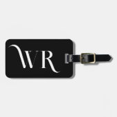 Stijlvol Elegant 2 Monogram Initiaal Zwart Bagagelabel (Voorkant horizontaal)
