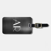 Stijlvol Elegant 2 Monogram Initiaal Zwart Metaal Bagagelabel (Voorkant horizontaal)