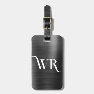 Stijlvol Elegant 2 Monogram Initiaal Zwart Metaal Bagagelabel