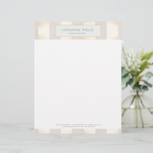 Stijlvol Elegant Beige Linen Gold Striped Custom Briefhoofd (Staand voorkant)