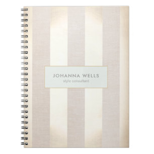 Stijlvol Elegant Beige Linen Gold Striped Notitieboek