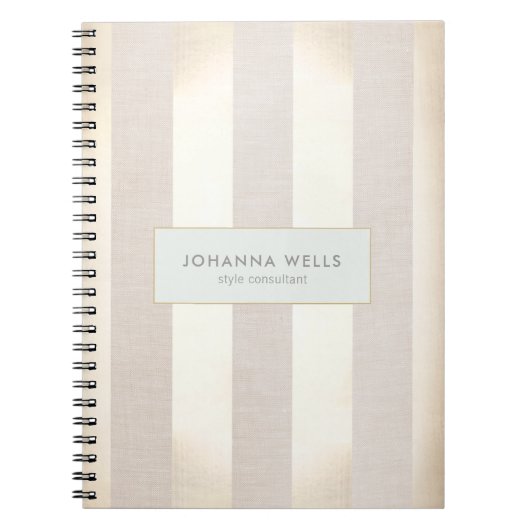 Stijlvol Elegant Beige Linen Gold Striped Notitieboek (Voorkant)