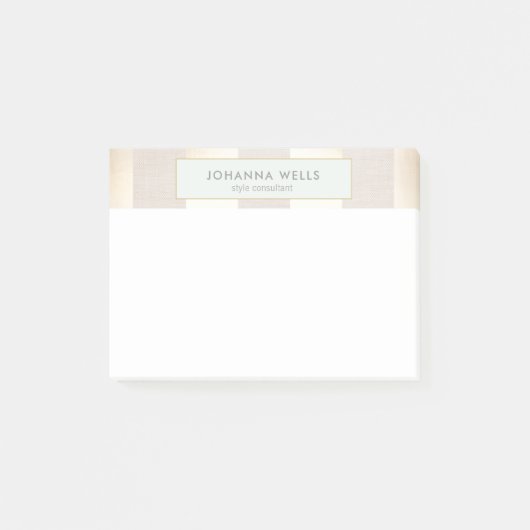 Stijlvol Elegant Beige Linen Gold Striped Post-it® Notes (Voorkant)