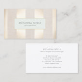 Stijlvol Elegant Beige Linen Gold Striped Visitekaartje (Voorkant / Achterkant)