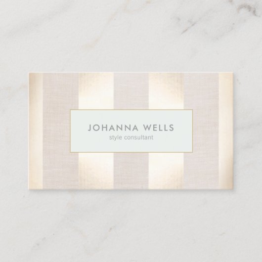 Stijlvol Elegant Beige Linen Gold Striped Visitekaartje (Voorkant)