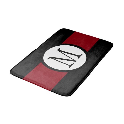 Stijlvol Elegant Black, White & Red Line Monogram Badmat (Gekanteld)