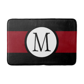 Stijlvol Elegant Black, White & Red Line Monogram Badmat