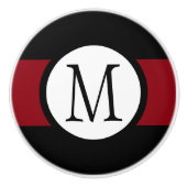 Stijlvol Elegant Black, White & Red Line Monogram Keramische Knop (Voorkant)