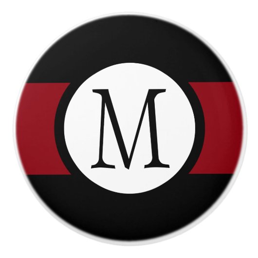 Stijlvol Elegant Black, White & Red Line Monogram Keramische Knop (Voorkant)