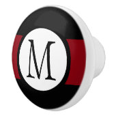 Stijlvol Elegant Black, White & Red Line Monogram Keramische Knop (Rechts)