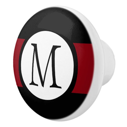 Stijlvol Elegant Black, White & Red Line Monogram Keramische Knop (Rechts)